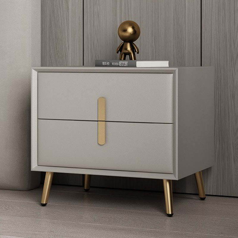 Modern Solid Wood Leather 2-Drawer Nightstand