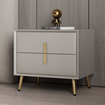 Modern Solid Wood Leather 2-Drawer Nightstand