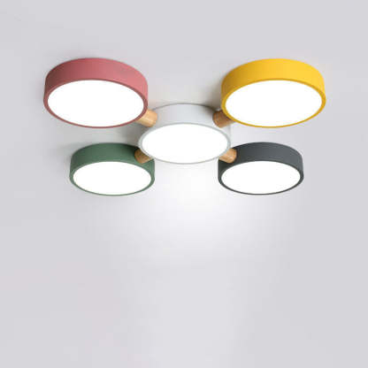 Scandinavian Macaron Iron Geometric Wood LED Flush Light