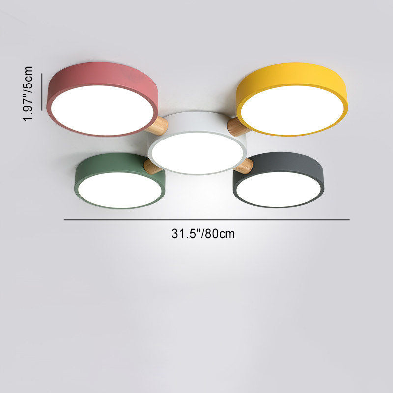 Scandinavian Macaron Iron Geometric Wood LED Flush Light