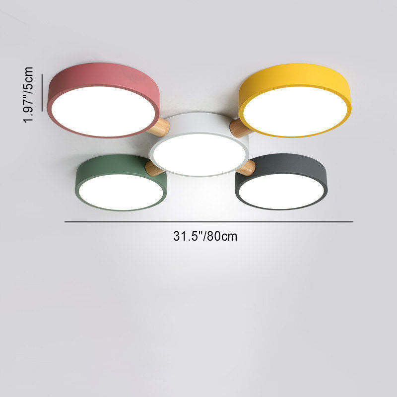Scandinavian Macaron Iron Geometric Wood LED Flush Light