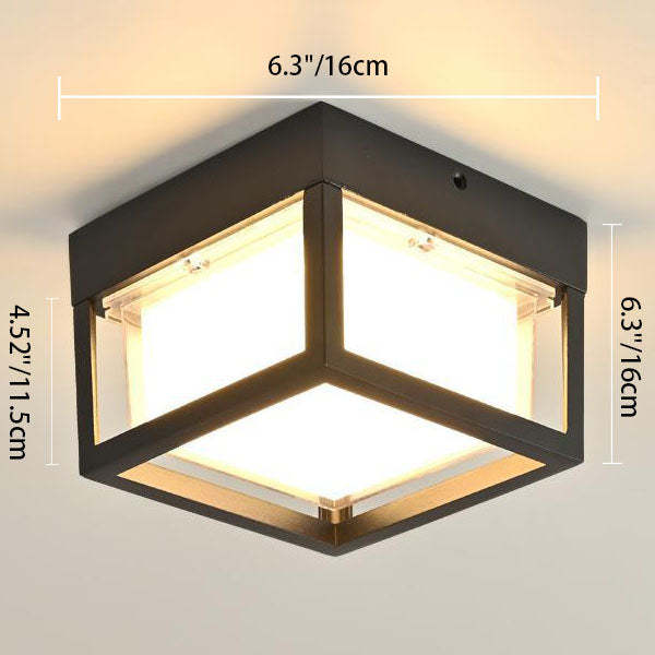 Die-Cast Aluminum Square Outdoor LED Flush Ceiling Light — C / Warm Light (3000K) / 110V-120V For US/CA