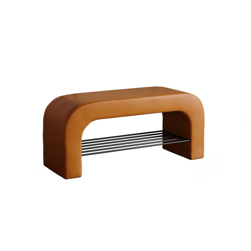 Minimalist Lambswool PU Leather Iron 1-Shelf Storage Bench