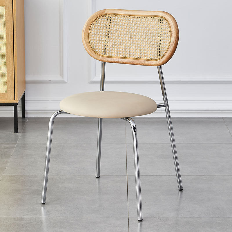 Vintage Rattan Arc Dining Chair — Electroplated Legs + Cherry Wood Color Backrest + Beige Seat