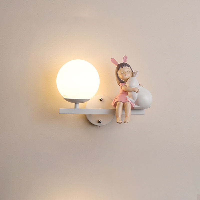 Kids Girls Unicorn Orb Resin Iron Glass Wall Sconce — C - White / Left / 110V-120V For US/CA