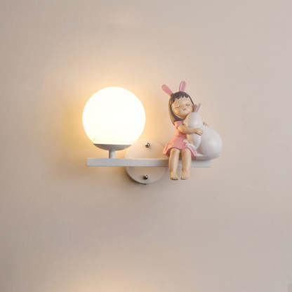 Kids Girls Unicorn Orb Resin Iron Glass Wall Sconce — C - White / Left / 110V-120V For US/CA