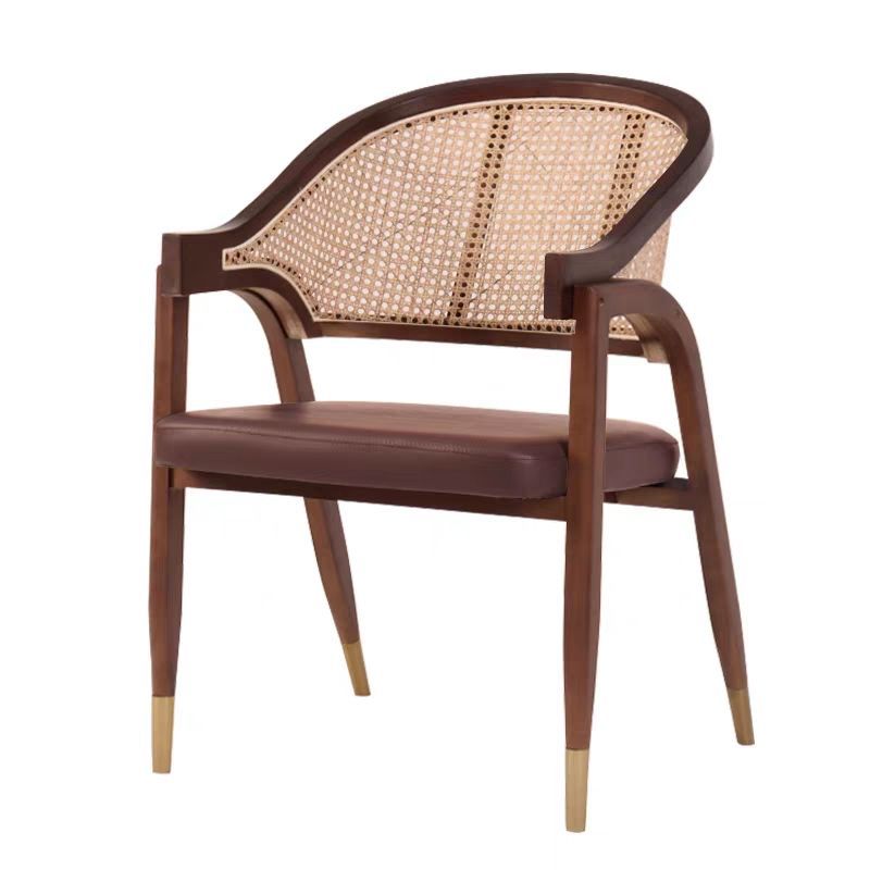 Vintage Wood Rattan Linen Dining Chair
