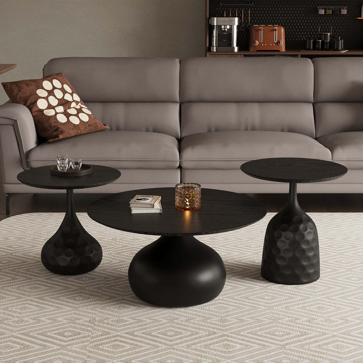 Vintage Orb Solid Wood Carbon Steel End Table — A / Black