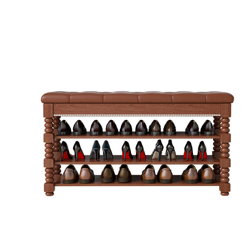 Scandinavian Microfiber Leather Wood Shoe Storage 3-Shelf