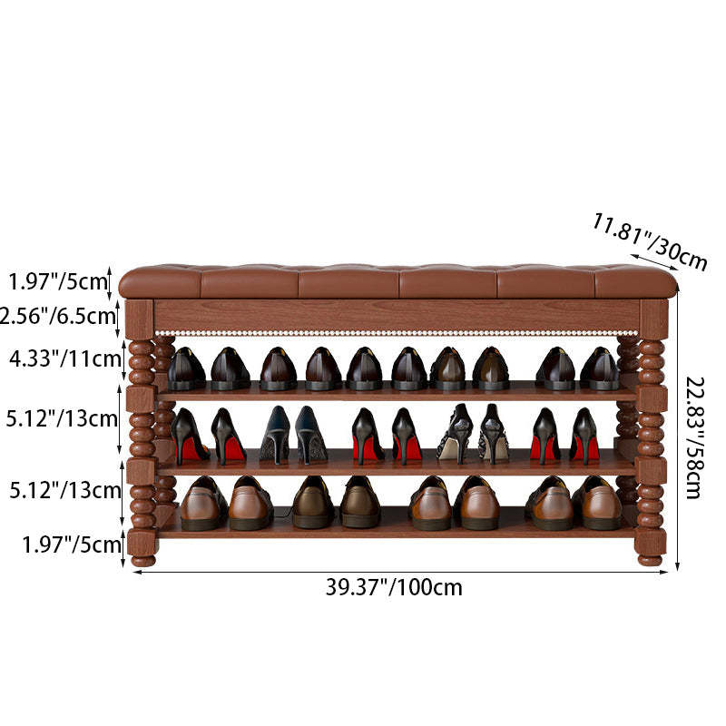 Scandinavian Microfiber Leather Wood Shoe Storage 3-Shelf