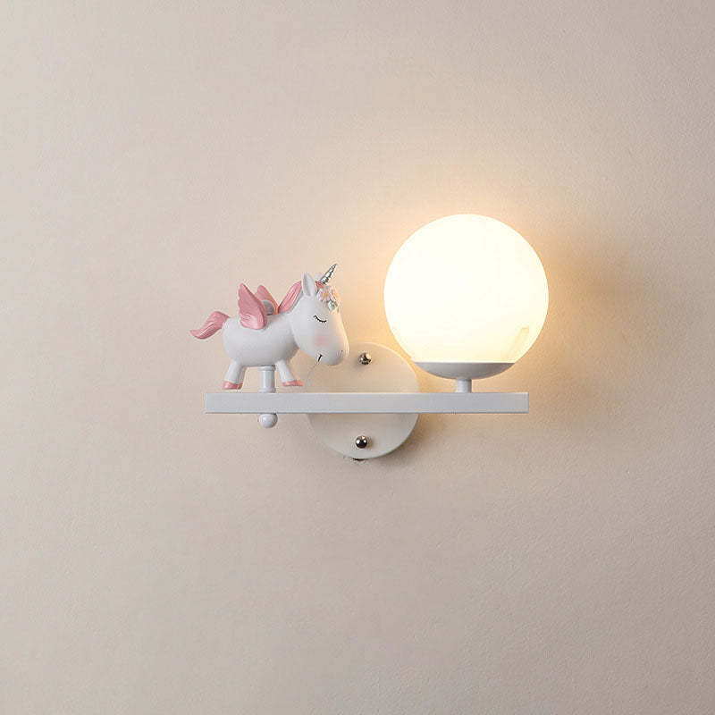 Kids Girls Unicorn Orb Resin Iron Glass Wall Sconce