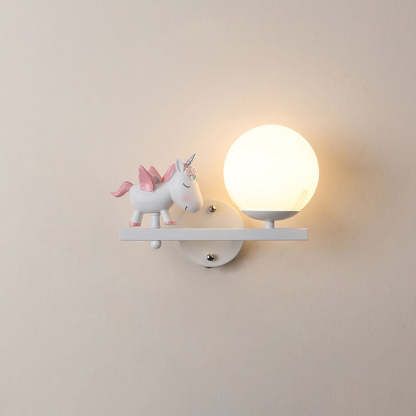 Kids Girls Unicorn Orb Resin Iron Glass Wall Sconce — C - White / Left / 220V-240V For UK/AU
