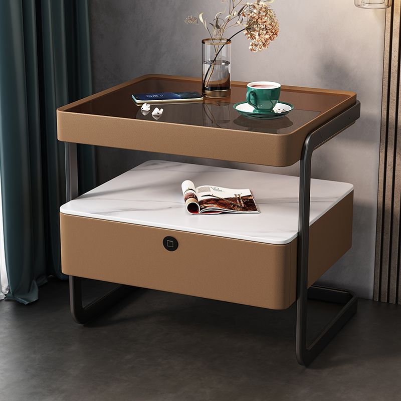 Minimalist Lock Tempered Glass Iron Nightstand