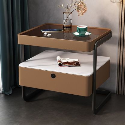 Minimalist Lock Tempered Glass Iron Nightstand