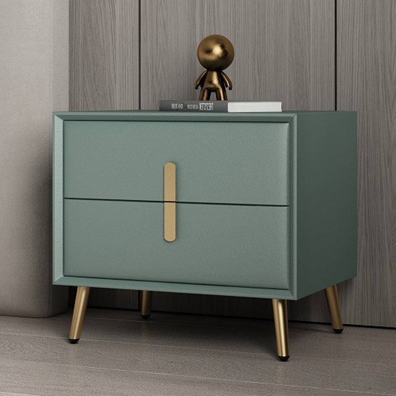 Modern Solid Wood Leather 2-Drawer Nightstand