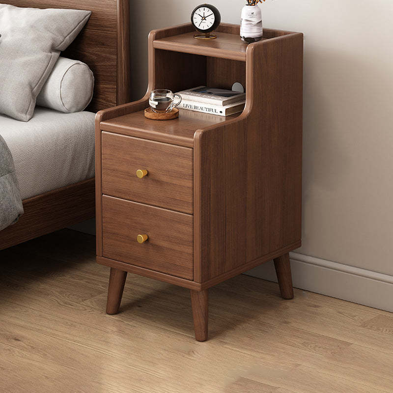 Chinese Wood Nightstand 2-Drawer Shelf