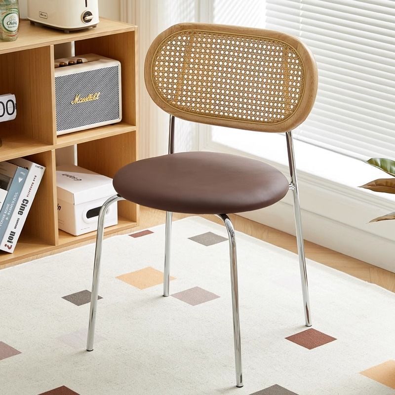 Vintage Wood Metal Leather Dining Chair