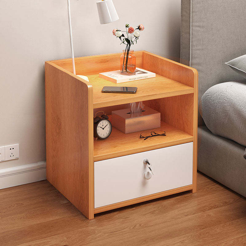 Minimalist Rectangular 1/2/3-Drawer Nightstand — D - 2 Drawer & Lockable - Red Maple Color