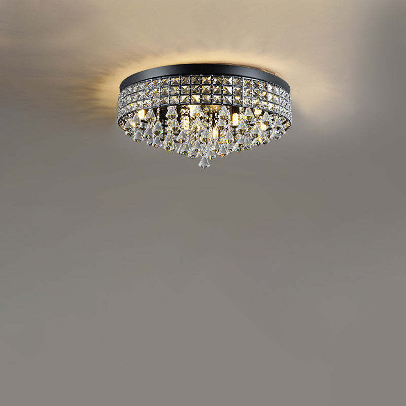 Modern Round Iron Crystal Beads 6/9-Light Flush Mount