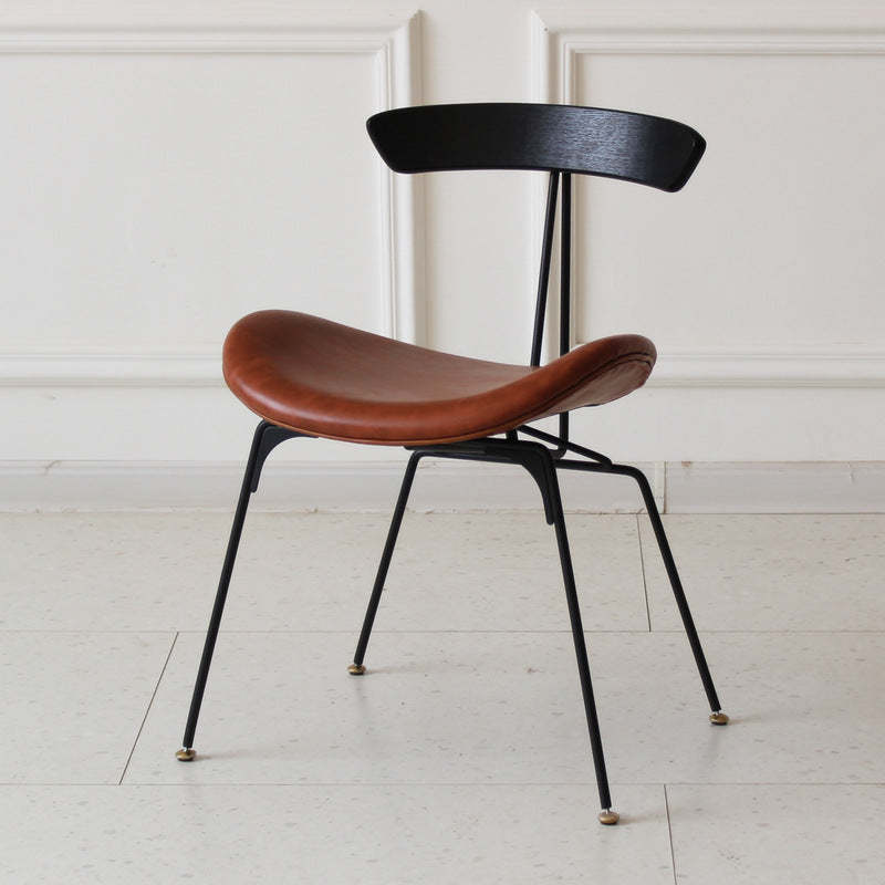 Industrial Ant Arch Wood Leather Dining Chair — Light Gray - Fabric / Black
