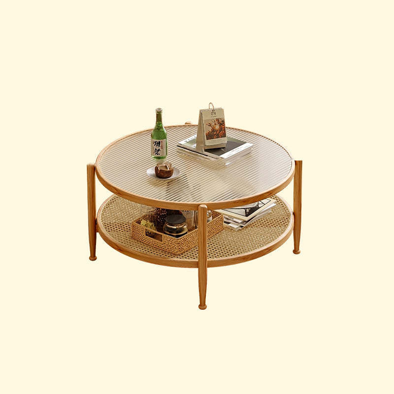 Japanese Glass Rattan Solid Wood End Table