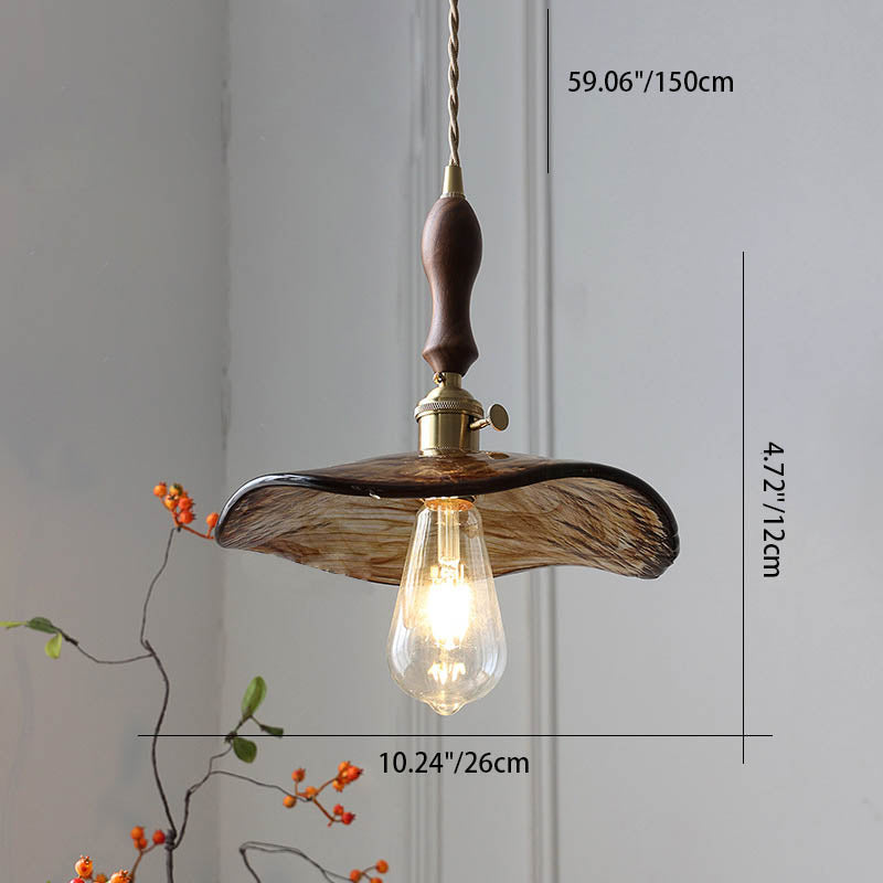 Modern Eclectic Amber Glass Walnut Pendant Light