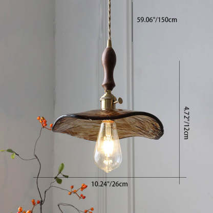 Modern Eclectic Amber Glass Walnut Pendant Light