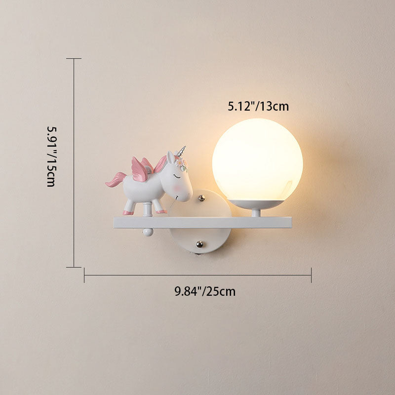 Kids Girls Unicorn Orb Resin Iron Glass Wall Sconce — A - White / Left / 220V-240V For UK/AU