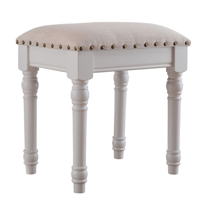 Scandinavian Linen Leather Wood Vanity Stool