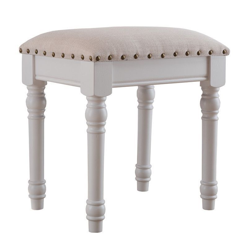 Scandinavian Linen Leather Wood Vanity Stool