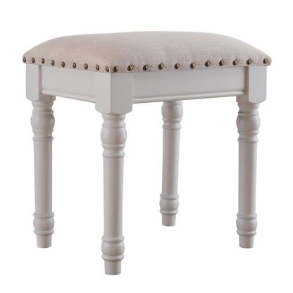 Scandinavian Linen Leather Wood Vanity Stool