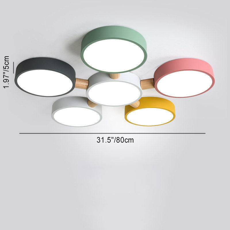 Scandinavian Macaron Iron Geometric Wood LED Flush Light