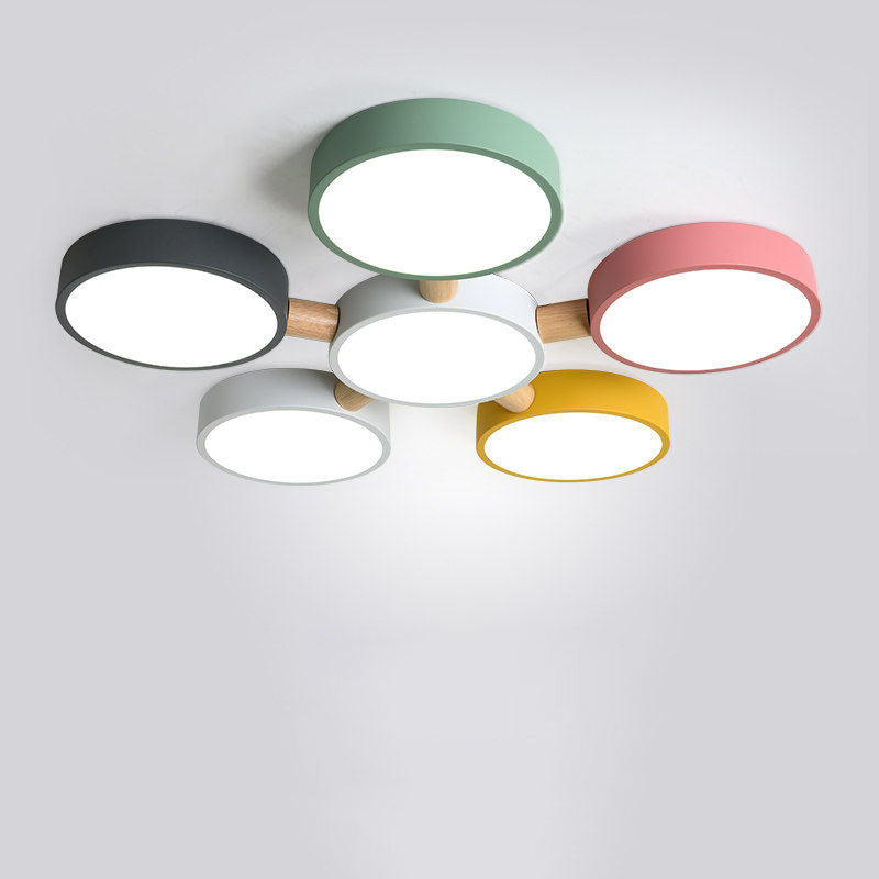 Scandinavian Macaron Iron Geometric Wood LED Flush Light