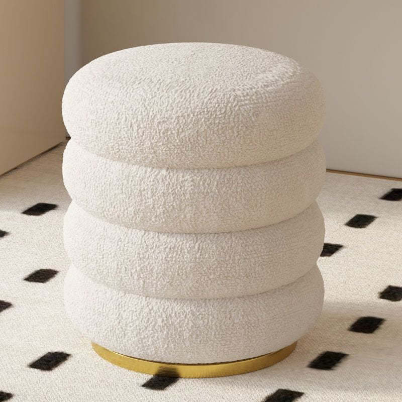 Gray minimalist cylinder lambswool vanity stools — White