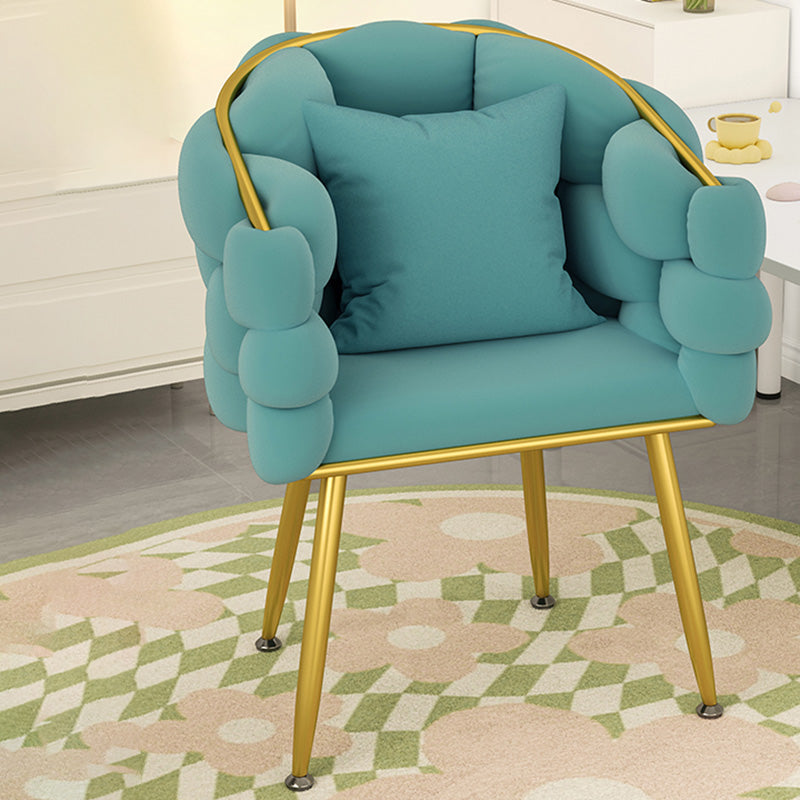 Scandinavian Curved Velvet Tufted Vanity Stool — With Pillow / Latex / Dark Gray