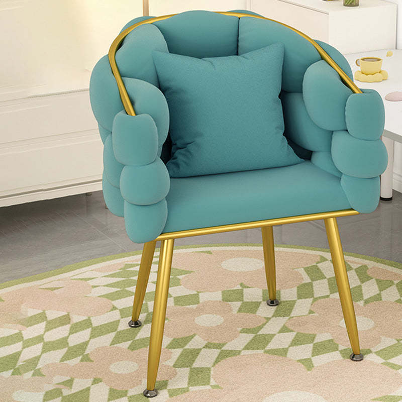 Scandinavian Curved Velvet Tufted Vanity Stool — With Pillow / Latex / Dark Gray