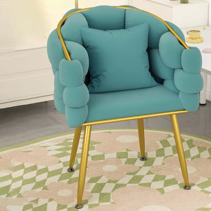 Scandinavian Curved Velvet Tufted Vanity Stool — With Pillow / Latex / Dark Gray
