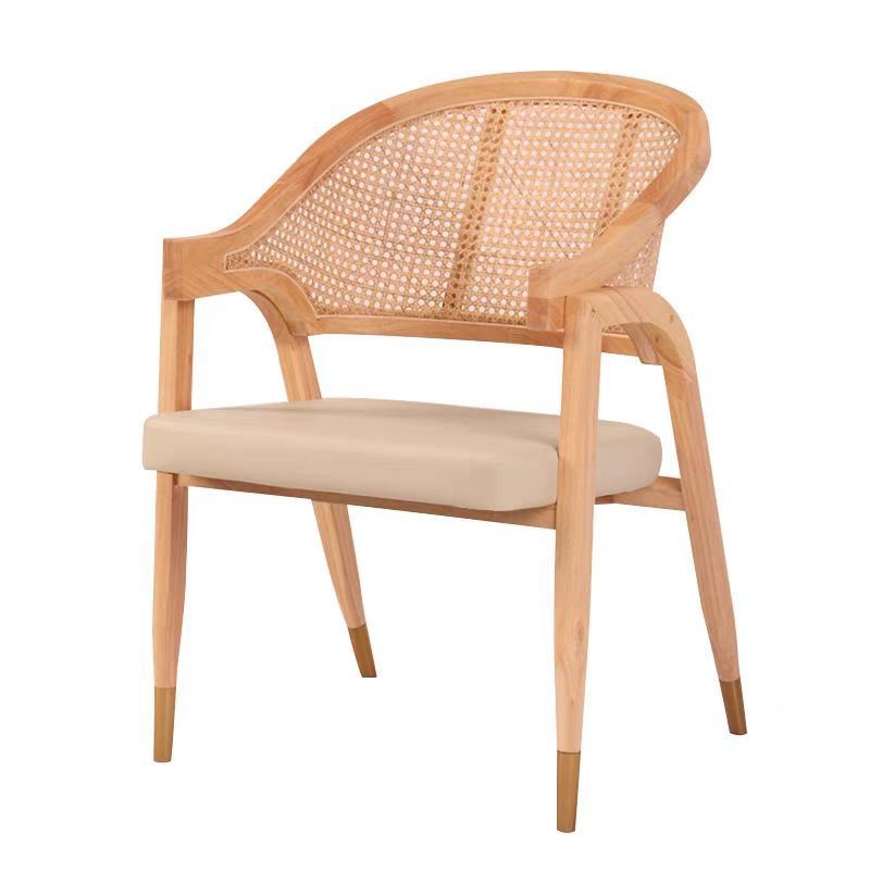 Vintage Wood Rattan Linen Dining Chair