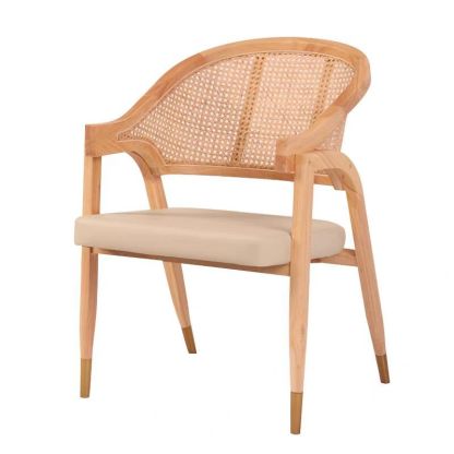 Vintage Wood Rattan Linen Dining Chair