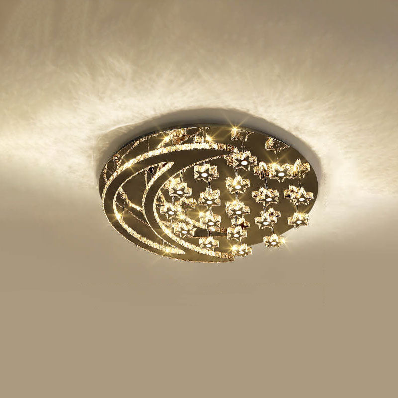 Romantic Stainless Steel Crystal Star Moon LED Flush Light