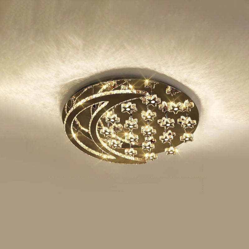 Romantic Stainless Steel Crystal Star Moon LED Flush Light