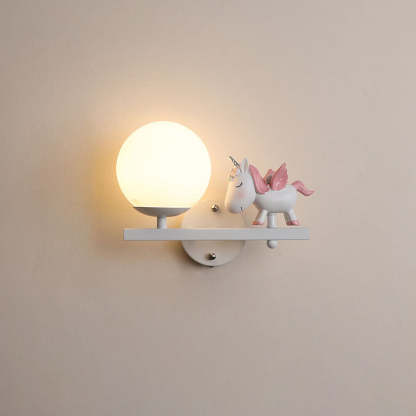Kids Girls Unicorn Orb Resin Iron Glass Wall Sconce — C - White / Right / 110V-120V For US/CA