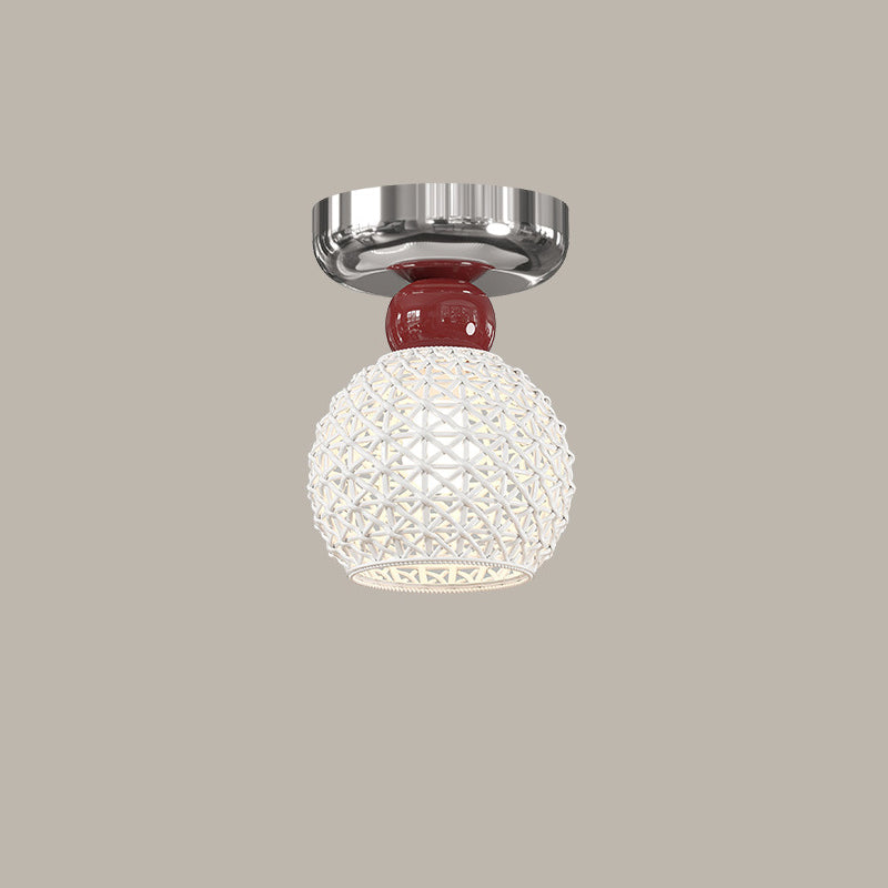 Modern Cream Iron Lace Round 1-Light Ceiling Light — E / Silver / 110V-120V For US/CA