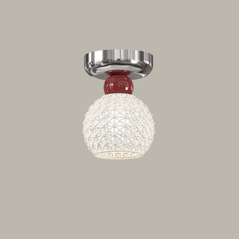 Modern Cream Iron Lace Round 1-Light Ceiling Light — E / Silver / 110V-120V For US/CA