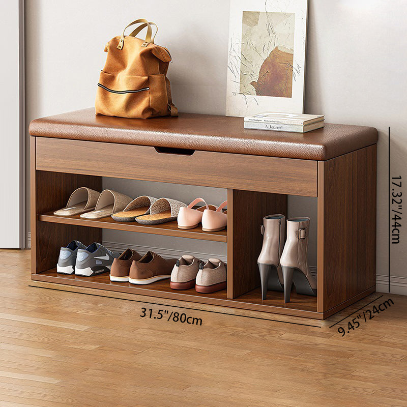 Minimalist Fabric PU Leather Wood 3-Tier Shoe Rack — Gray
