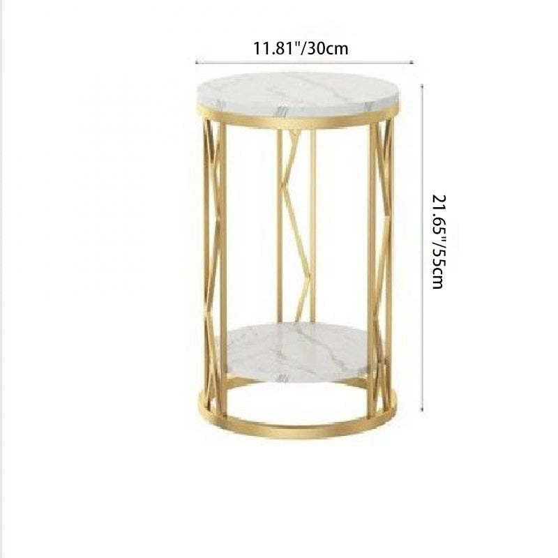 Luxury Round Iron Rock Slab Coffee Table — Black & White