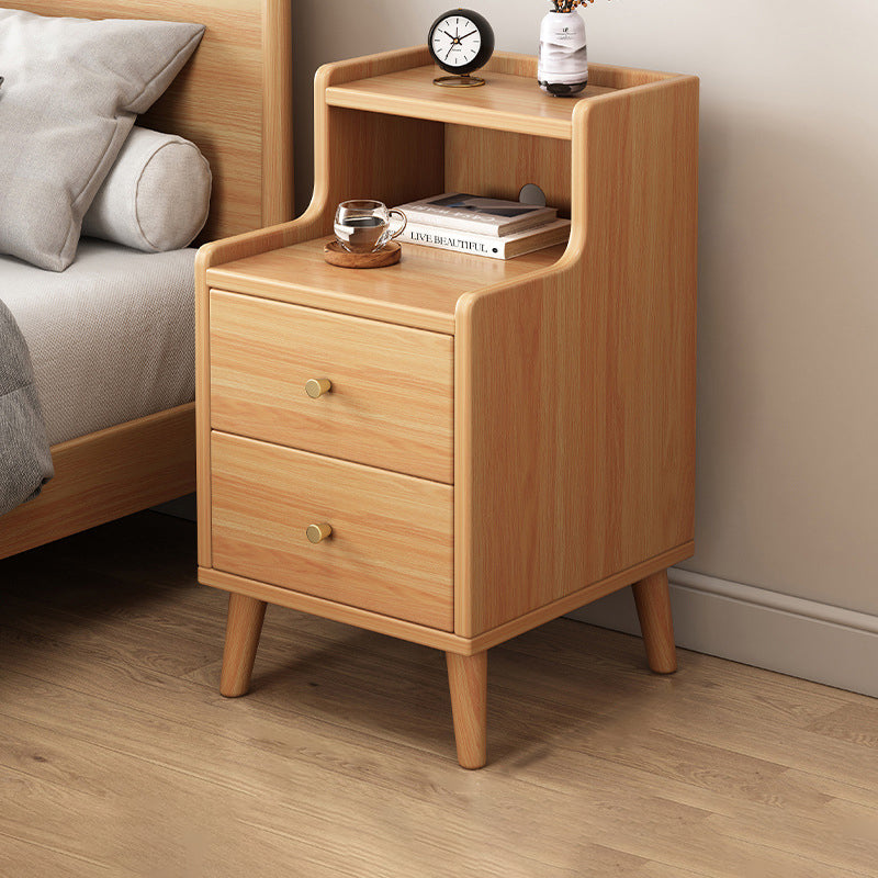 Chinese Wood Nightstand 2-Drawer Shelf