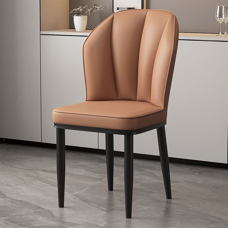Modern PU Leather Wing-Back Dining Chair — Khaki + White Legs