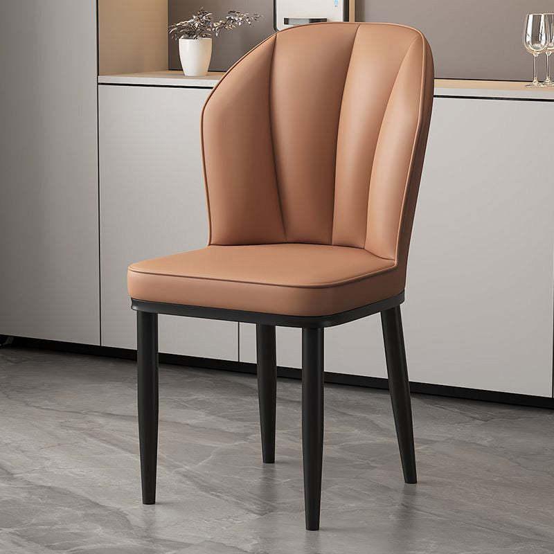Modern PU Leather Wing-Back Dining Chair — Khaki + White Legs