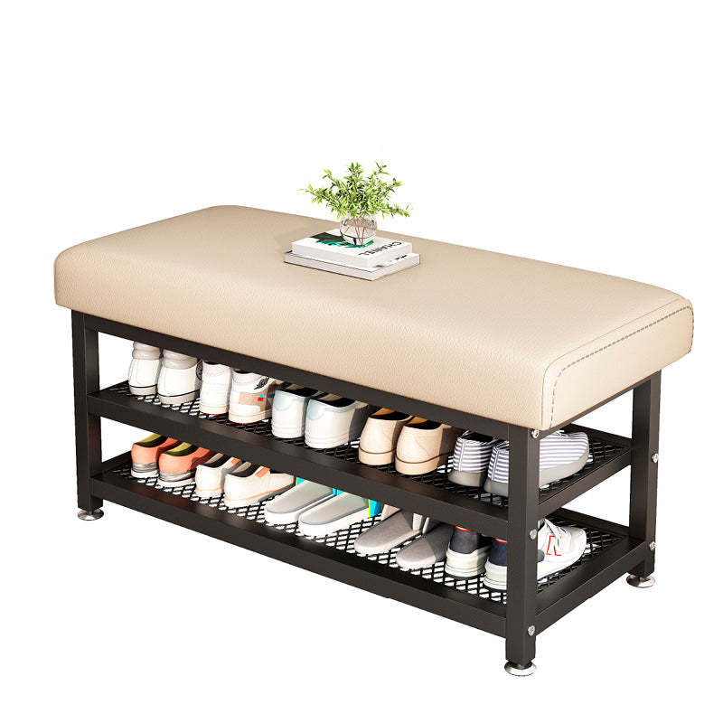 Modern Tech Fabric Steel 2-Shelf Shoe Storage — Beige / White